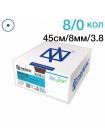 Пропилен 8/0 45см 8мм 3/8 колющая 24шт голубой (двойная игла)